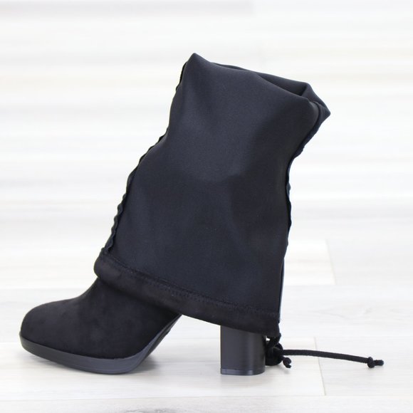 Tie Back Over Knee Heeled Sleek Boots Suede Black - Picture 14 of 15